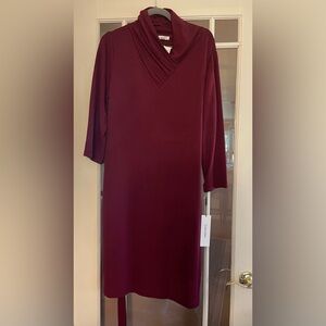 Calvin Klein Red Burgundy Long Sleeve Dress